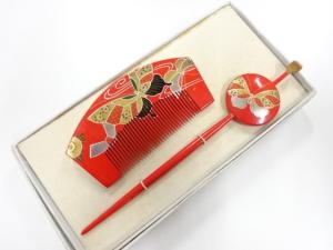 アンティーク　漆塗り蒔絵　櫛・簪セット